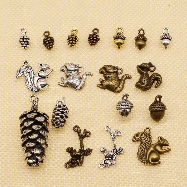 

40 pieces wholesale jewelry lots animal squirrel pine nuts hazelnut hj034, Bronze;silver