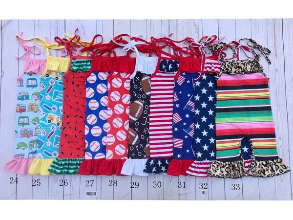 

wholesale bulk new style spring floral summer watermelon tie strap capris baby girls ruffle romper 4th of july baby jumpsuit y200320, Blue