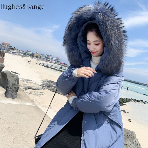 

fashion winter jacket women big fur long section cap atmosphere thick down parkas female jacket coat slim warm winter outwear, Black