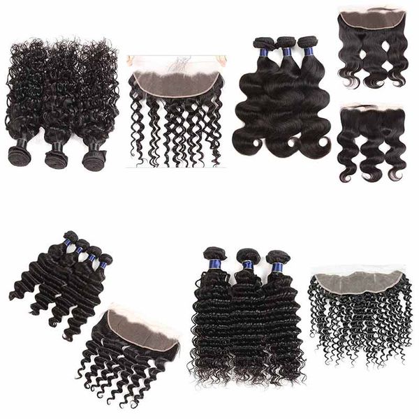 

бразильская virgin human ткут волосы на тело deep water wave с фронтальной бразильским прямым сыпучей волной волос девственница с кружевом ф, Black