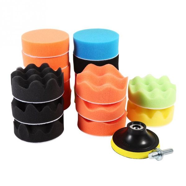 

oversea 19pcs 3'' sponge buff polishing pad set for car polisher waxing(m10 drill adapter) car accessories wash cleaning