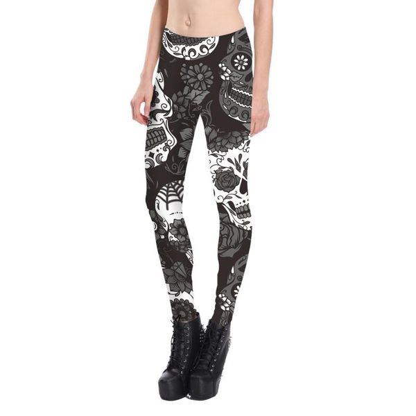 

women's leggings digital printing wholesale black white flower warm clothing