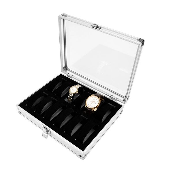 

aluminum alloy watch display box large capacity watch storage organizer bracelet display case storage case box new, Black;blue