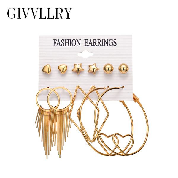 

givvllry small heart star stud earrings fashion jewelry 6 pairs gold geometric big circle round statement earrings for women, Golden;silver