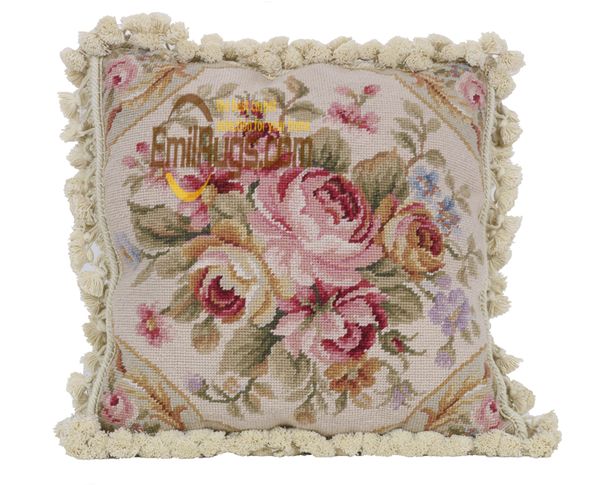 

rose needlepoint cushion seat window seat knot handmade rug sofa backrest woolen aubusson handmade -rose and bud