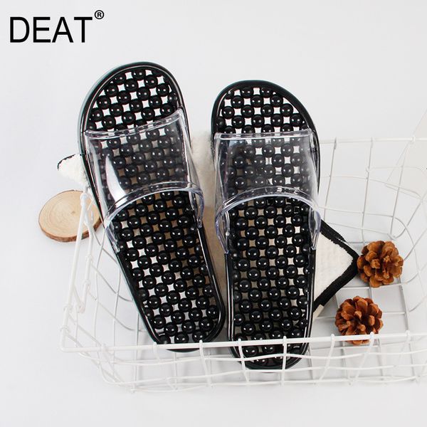 

deat] 2020 new spring summer round toe shallow transparent pvc anti-slip massage in bathroom slippers women shoes tide 10h377, Black