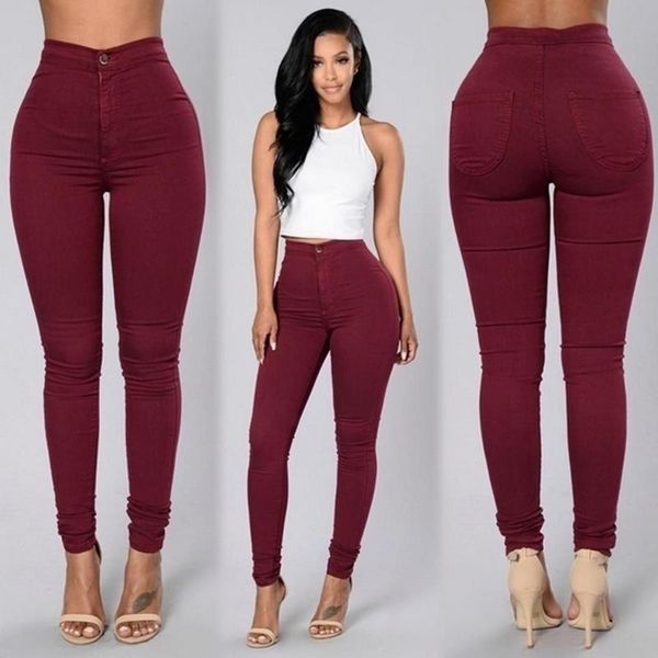 

now large code solid wash skinny jeans woman high waist winter denim pants plus size push up trousers warm pencil pants female, Blue