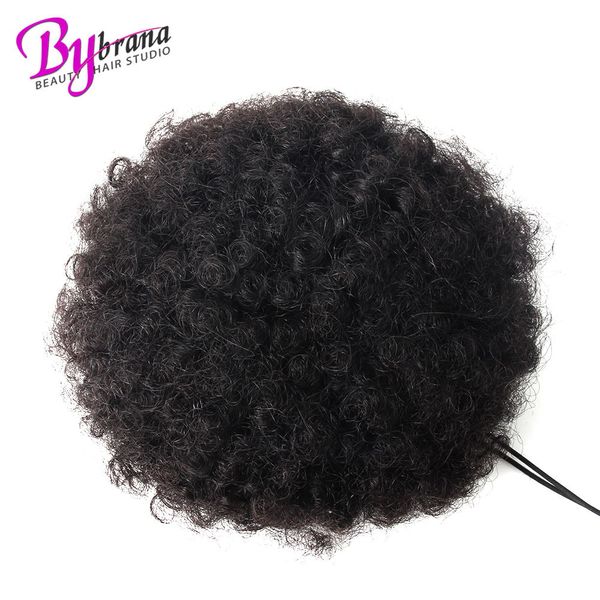 

afro kinky curly ponytail chignon for women natural black remy hair clip in ponytails drawstring 100% human hair extension 1 pcs, Black;brown