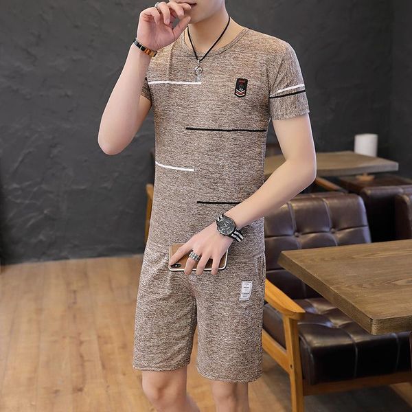 

человек набор спортивный костюм 2020 лета мужской костюм футболка + шорты 2 / шт случайных спортивной o-образным вырезом спортивная одежда м, Gray