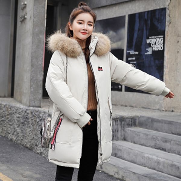 

women winter warm jackets and coats fashion big faxu fur hooded parkas female cotton padded coat outwear plus size, Black