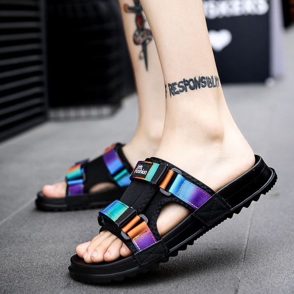 

slides soft light men slippers home outdoor beach summer eva slide slipper 2019 fashion beach water shoes big size 46, Black
