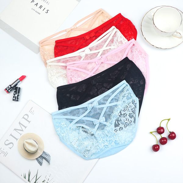 

cross strap panties women lace low-rise solid briefs breathable knickers female underwear pant ladies lace lingerie, Black;pink