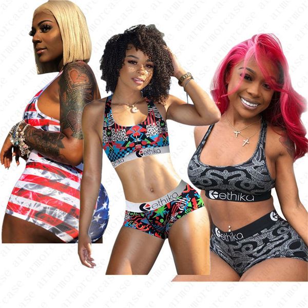 

2020 женщины полосатый купальник 2 шт бикини set cro vest танк bras + шорты флаг сша купальники пляжная tankinis вода комплект одежды d52701, White