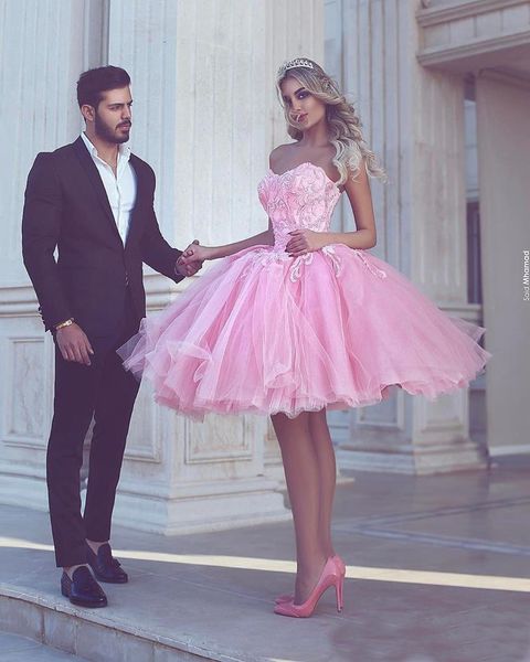 

middle east dubai formal short vestidos de homecoming party gowns beaded sweetheart pink short tulle prom dresses custom, Black