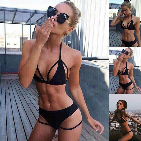 

Sexy Bikini Set New Women's Swimwear Solid Color Bandage Thicken Bra Push Up Biquini Swimwear Beachwear