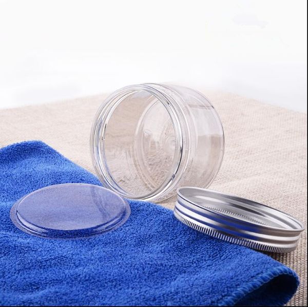 

100g/ml clear plastic empty b0ttle aluminum cap with inner cap cream bath salt empty cosmetic containers sqnms