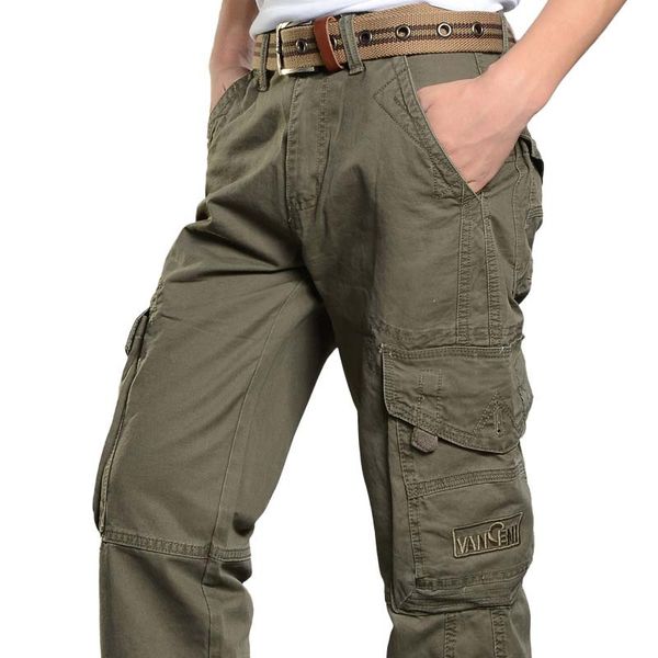 

military tactical pants men casual cargo pants many pocket straight loose baggy cotton trousers big size joggers men clothes, Black