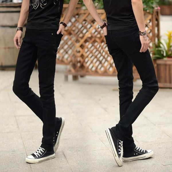 

men solid simple pure black color fashion slim type jeans pencil pants, Blue