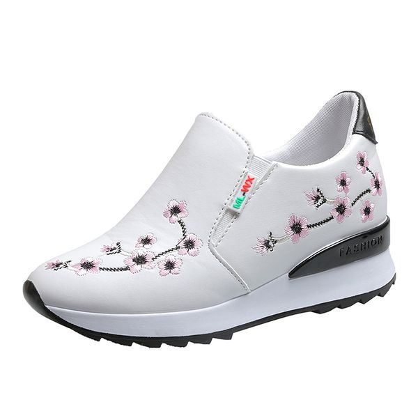 

sneakers women shoes woman increased flat platform shoes leather floral ladies casual slip on flats women flats moccasins, Black