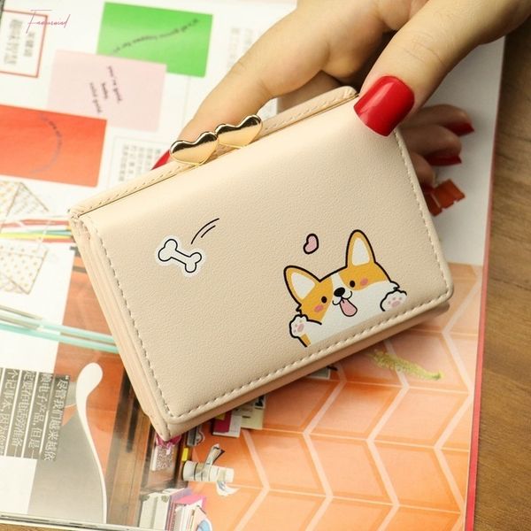 

мультфильм женщины кошелек маленький милый корги дож кошельки дамы короткие кожаные кошельки portefeuille женский кошелек сцепление, Red;black
