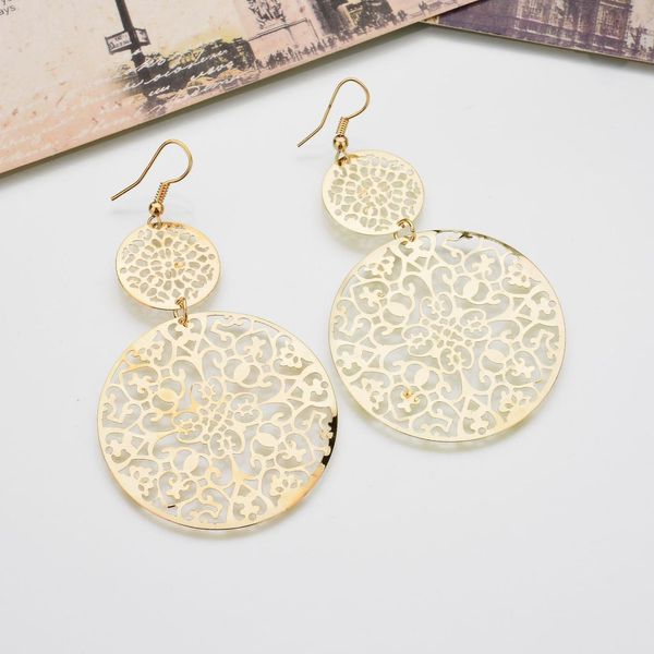 

wonderful gold color hollow round shape dangle earrings drop jewelry for women wholesale boucle d'oreille femme dy, Silver