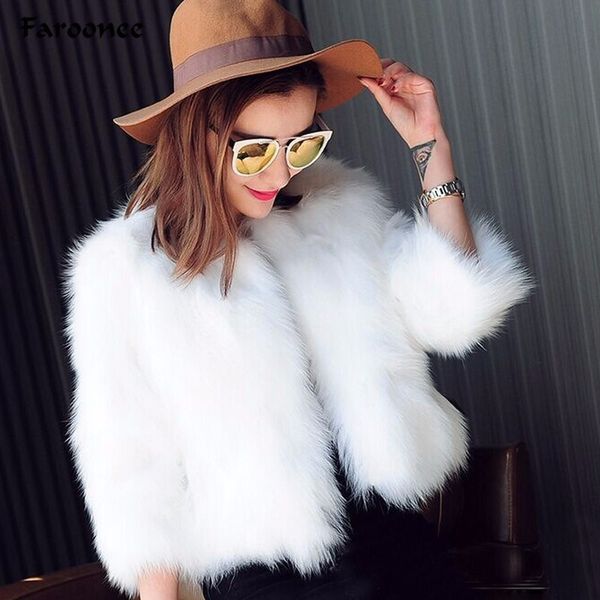 

2019 winter fluffy rabbit faux fur coat femme fur faux jackets coat for women short style wedding outwear hairy plus size, Black
