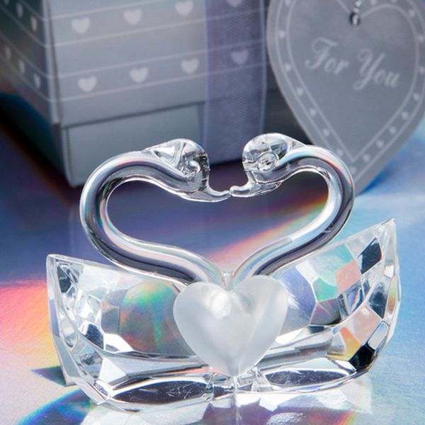 50pcs weddingbridal chuveiro favorece os cisnes de beijos de cristal de escolha na caixa de presente K5 Crystal Swan Decorations Giveaways