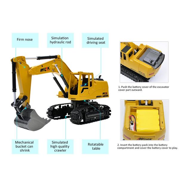 

2.4g eight-way alloy excavator 1:24 wireless remote control excavator creative rc truck beach toy rc engineering car