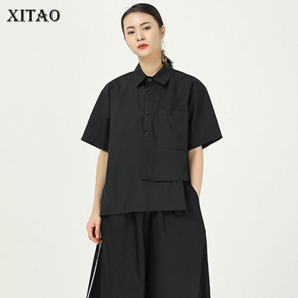 

xitao irregular patchwork pocket blouse women clothes 2020 summer new fashion loose turn down collar vintage shirt dmy3983, White