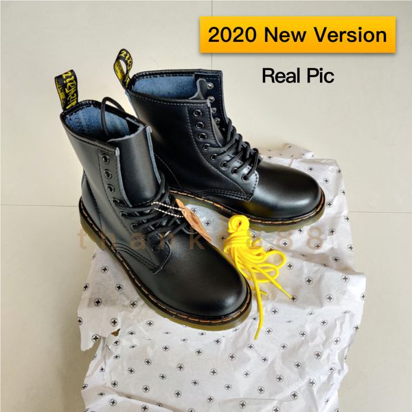 

2020 Новая версия Doc Martens Мужчины пинетки Женщины Boots 8 глаз каблуком-Loop Желтый Строчка 1460 Nappa Classic Martin