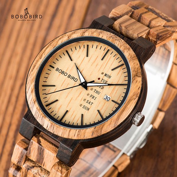 

bobo bird wood watch men relogio masculino week and date display timepieces casual wooden clock boyfriend gift v-o26 ly191206, Slivery;brown