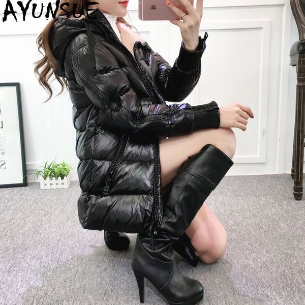 

ayunsue women's down jacket winter coat women white duck down jackets warm puffer jacket korean doudoune femme hiver 1888 kj2669, Black