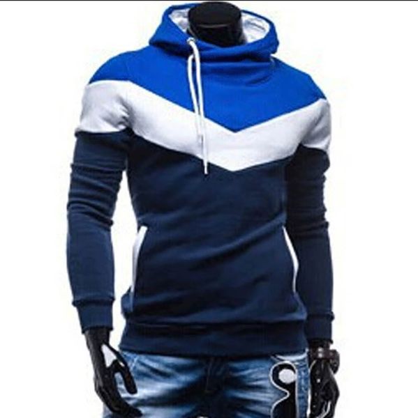 

men hoodies casual fashion 2019 spring contrast color patchwork slim pullover sweatshirt cotton blend size m-xxxl, Black