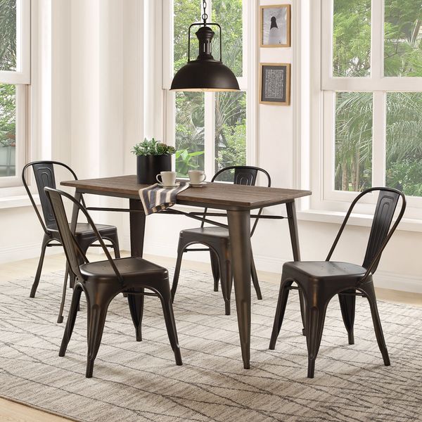 

5-piece metal dining sets with 4 pce chairs and 1 table solid wood deskretro design stackable