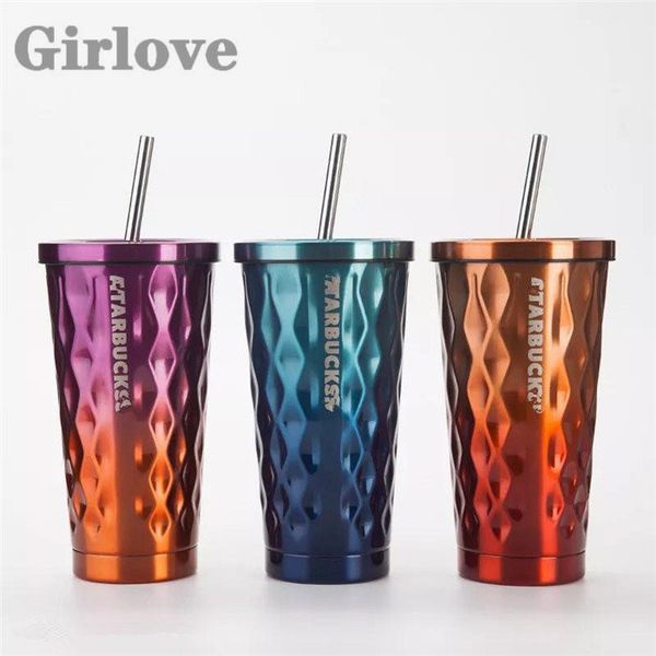 

insulated stainless steel 16oz travel coffee mug gradient tumbler with lids and straws double wall and cold drinking cups