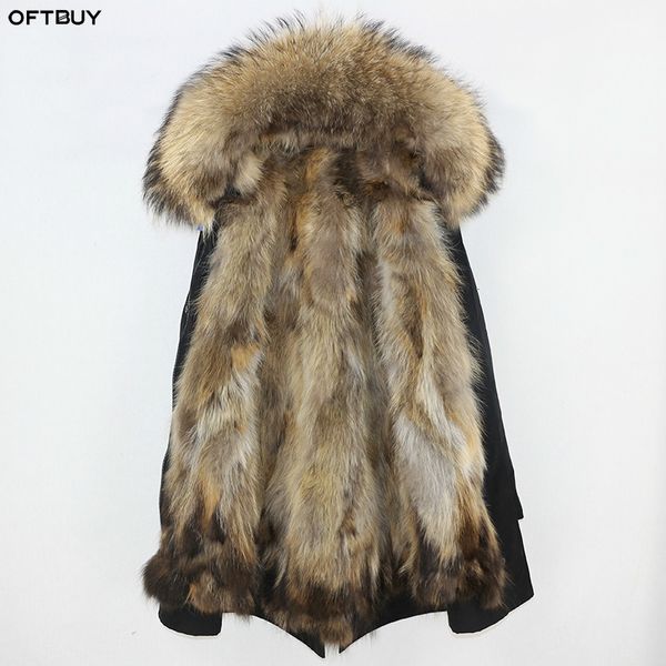 OFTBUY Impermeabile Parka Cappotto di pelliccia reale Giacca invernale Donna Collo di pelliccia di procione naturale Fodera di pelliccia di volpe caldo spesso streetwear outwear CJ191213