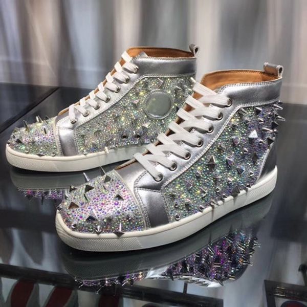 

luxury мужского high top red bottom strass шипы кроссовки бренд дизайнер повседневный досуг walking man daily скейтбординг квартира дешевле, Black