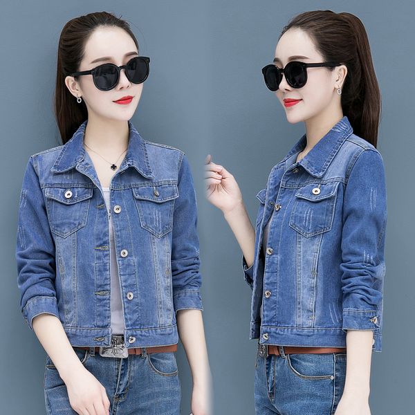 

new spring autumn women coat plus size casual loose hole single button pocket short jeans coat for women denim jacket outerwear, Black;brown