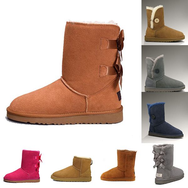 

classic australia wgg snow boots vintage buckle bailey bow knot fashion designer womens boots fur leather black chestnut red ankle half boot