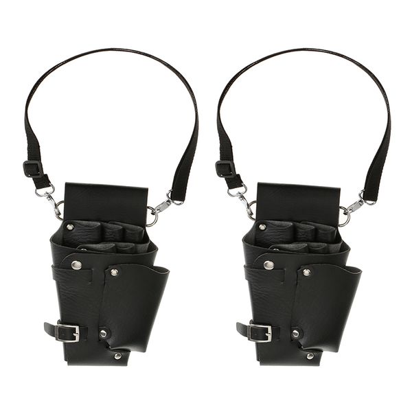 

2x soft wearproof scissors shears combs clips salon waist pouch bag holder black