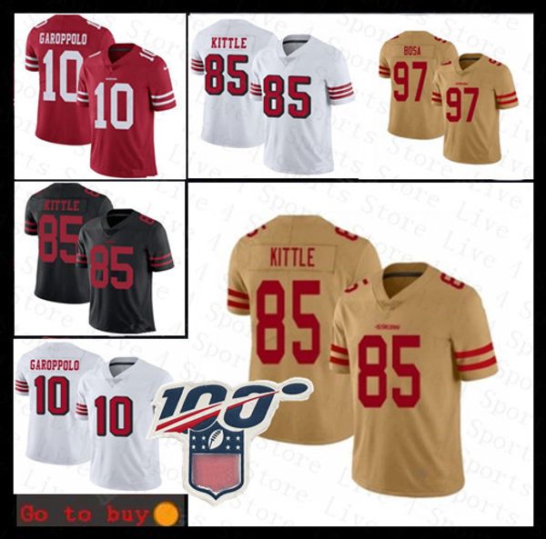 

sf 85 george kittle 49er jersey 97 nick bosa 10 jimmy garoppolo 19 deebo samuel 17 emmanuel sanders men's football jerseys 100th, Black;red