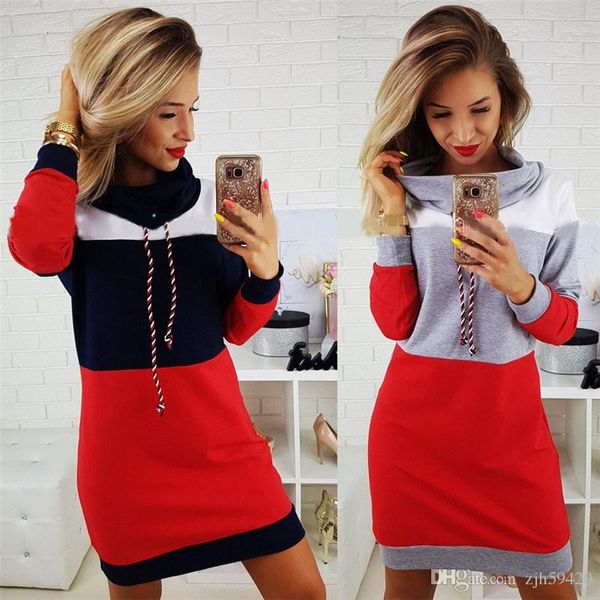 

women warm stand high collar long sleeve cotton hoodies dress fashion hit color casual bottoming fall clothes