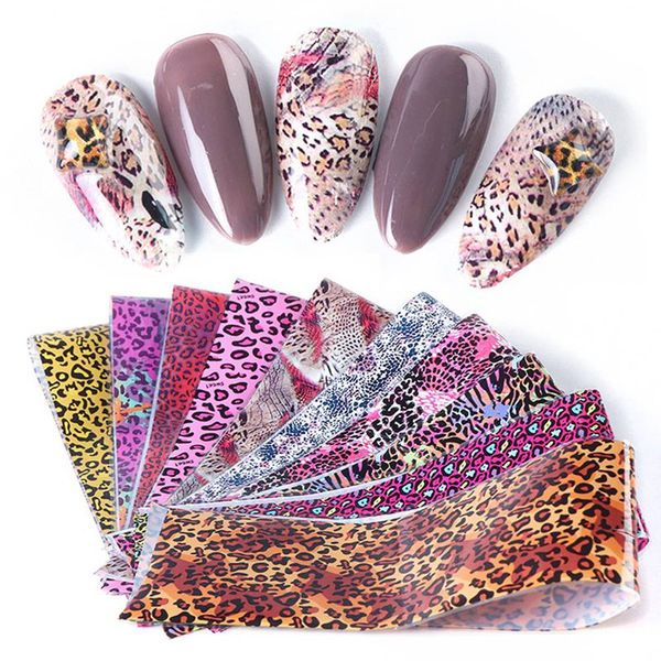 

10pcs leopard print stickers on nails foils starry sky wraps transfer decals polishing sliders nails accessories wrap tools, Black