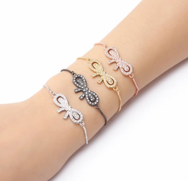 

gold silver chain micro pave cz zircon cubic zirconia bracelet rope adjusted macrame yju3 bow bangle jewelry women, White