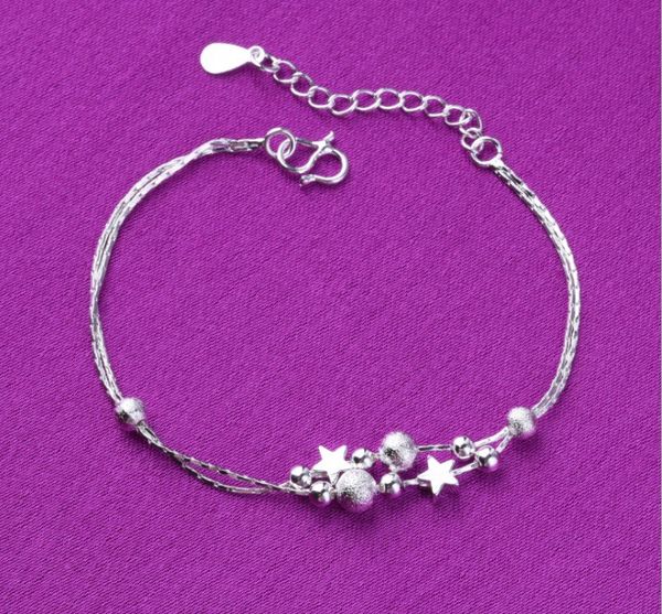 

wholesale-anklets ankle bracelets 9 styles 925 silver sterling anklet jewelry with star ball flower pendant ing, Red;blue