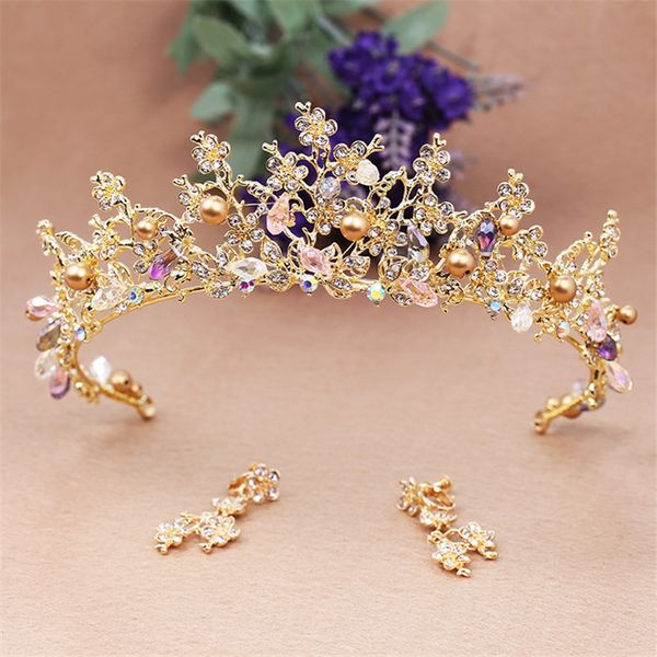 

new fashion vintage gold wedding tiara crown bride pageant prom hair jewelry accessories bridal queen king crowns headdress, Golden;white