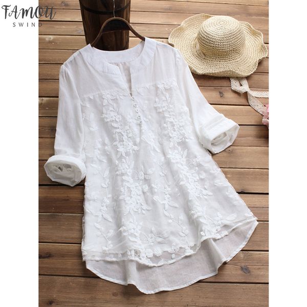 

embroidery womens white blouse casual plus size elegant v neck long sleeve tunic summer autumn floral print womens shirt