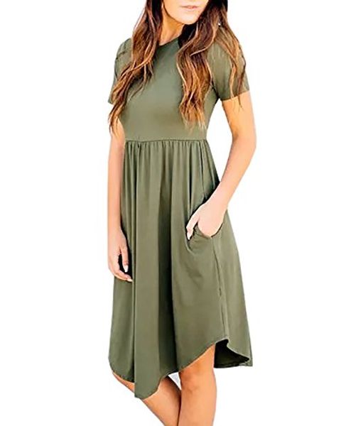 

kathemoi womens midi dresses short sleeve loose pleated casual tunic t shirt dress pockets, Black;gray