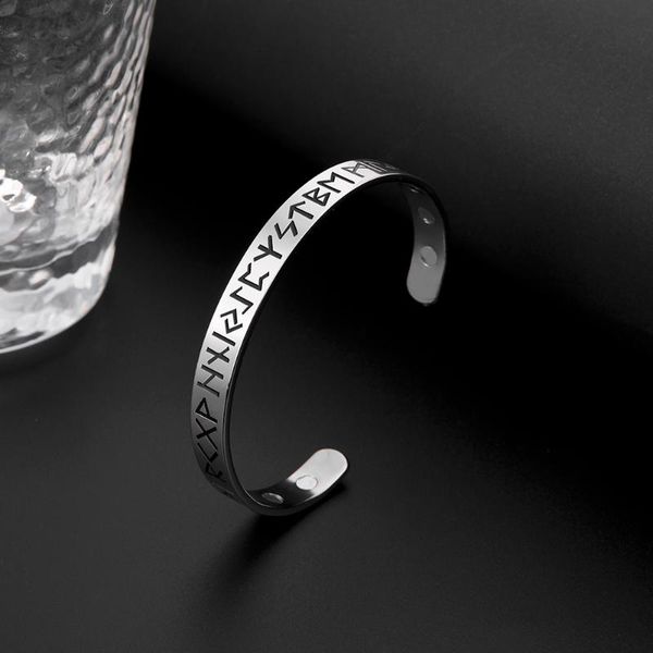 

dawapara ancient nordic talisman runes letters stainless steel bangle god's blessing amulet bracelet, Black
