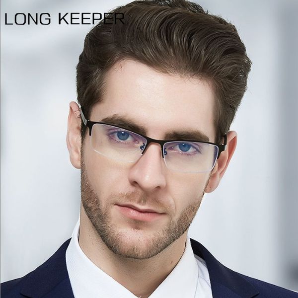 

longkeeper metal anti blue light glasses men women vintage rectangle computer eyewear for male semi-rimless spectacle frames, White;black